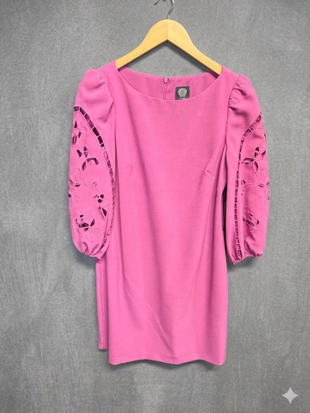 Vince Camuto Eyelet Sleeve Crepe Shift Dress Peony Pink Size 8 NWT Wedding Guest